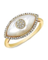 Anne Sisteron - Metallic 14kt Yellow Gold White Mother Of Pearl Diamond Evil Eye Ring - Lyst