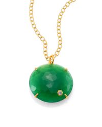 Mija | Metallic Dark Green Jade & White Sapphire Round Pendant Necklace | Lyst
