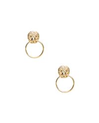 Kenneth Jay Lane Lion Head Doorknocker Earrings in Metallic Gold