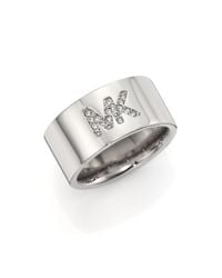 Michael Kors | Metallic Fulton Logo Pavé Band Ring/silvertone | Lyst