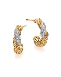 John Hardy | Metallic Classic Chain Diamond & 18k Yellow Gold Flat Twisted Huggie Hoop Earrings/0.3 | Lyst