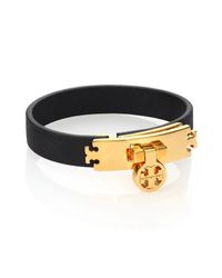 Tory Burch | Black Turnlock Leather Wrap Bracelet | Lyst
