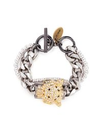 Venna | Metallic Crystal Jaguar Head Curb Chain Bracelet | Lyst