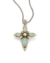 Konstantino | Amphitrite Sea Blue Agate, 3Mm-5Mm White Pearl, 18K Yellow Gold & Sterling Silver Cross Pendant | Lyst
