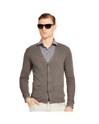 Ralph Lauren Black Label | Gray Ribbed Wool V-neck Cardigan for Men | Lyst