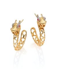 John Hardy | Metallic Naga Diamond, Ruby & 18k Yellow Gold Dragon Hoop Earrings/0.6 | Lyst