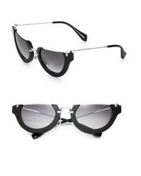 Miu Miu | Black Semi-rim 52mm Round Sunglasses | Lyst
