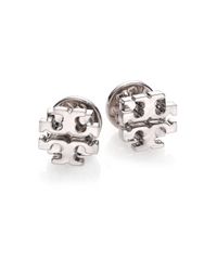 Tory Burch | Metallic Small T Logo Stud Earrings/silvertone | Lyst