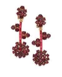 Oscar de la Renta | Metallic Crystal Flower Clip-on Drop Earrings | Lyst