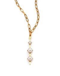 Aesa | Metallic Luxor 6mm-9mm White Freshwater Pearl Pendant Necklace | Lyst