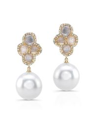 Anne Sisteron - 14kt Yellow Gold Diamond Slice Grey Pearl Earrings - Lyst