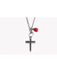 Tateossian - Metallic Iconic Cross Pendant Necklace In Silver With Black Spinel And Coral for Men - Lyst