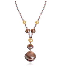 Antica Murrina - Brown Millerighe 5 - Multicolor Murano Glass W/stripes And Gold Leaf Pendant Necklace - Lyst