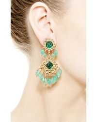 Kirat Young | Green Emerald Indian Earrings in Gold | Lyst