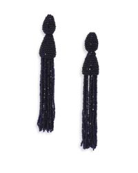 Oscar de la Renta | Blue Long Beaded Tassel Clip-on Earrings | Lyst