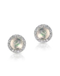 Anne Sisteron - 14kt White Gold Mini Round Opal Diamond Stud Earrings - Lyst