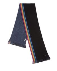 Paul Smith | Black Stripe & Fringe Trim Wool Scarf for Men | Lyst