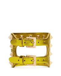 Valentino | Yellow Rockstud Cutout Metallic Leather Bracelet | Lyst