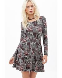 Lyst Forever 21 Abstract Printed Skater Dress In Black