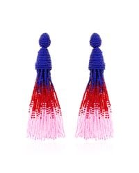 Oscar de la Renta | Blue Resin Rose & Crystal Triple-drop Earrings | Lyst
