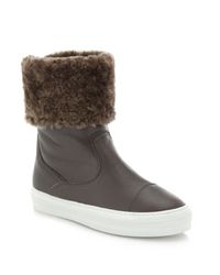 Ferragamo | Brown Lucio Foldover Leather & Shearling Boots | Lyst