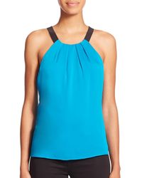 MILLY | Blue Contrast Crepe Top | Lyst