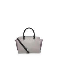 MICHAEL Michael Kors | Gray Satchel - Medium Selma Tricolor Saffiano Top Zip | Lyst