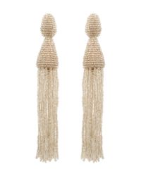 Oscar de la Renta | Natural Long Beaded Tassel Clip-on Earrings | Lyst