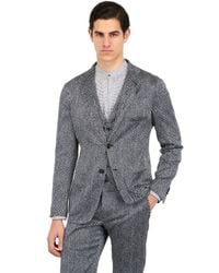 Giorgio Armani | Blue Stretch Silk Seersucker Chevron Jacket for Men | Lyst