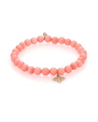 Sydney Evan | Metallic Diamond, Peach Coral & 14k Yellow Gold Quatrefoil Beaded Stretch Bracelet | Lyst