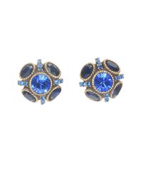 Oscar de la Renta | Blue Crystal Button Earrings | Lyst