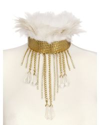 Stefano De Lellis | Metallic Ostrich Feather Rigid Brass Necklace | Lyst