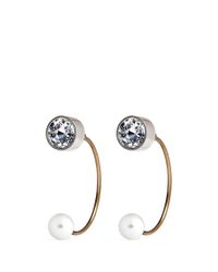 Lanvin | White Crystal Pearl Half Hoop Earrings | Lyst