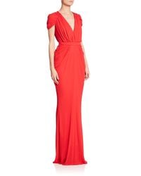 Alexander McQueen | Red Draped Cap-sleeve Gown | Lyst