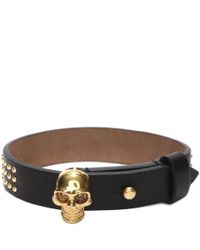 Alexander McQueen | Black Studded Leather Wrap Skull Bracelet | Lyst
