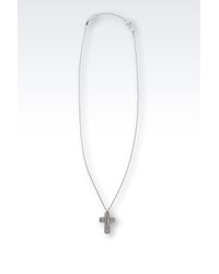Emporio Armani | Metallic Necklace In Steel And Leather With Cross for Men | Lyst