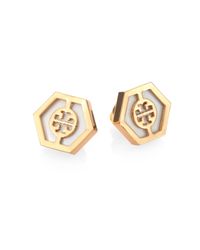 Tory Burch | Metallic Caroline Logo Button Earrings | Lyst