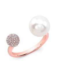 Anne Sisteron - Pink 14kt Rose Gold Diamond Dome And Pearl Ring - Lyst