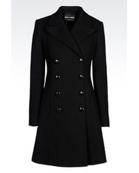 Emporio Armani | Black Double-breasted Coat In Broadcloth | Lyst