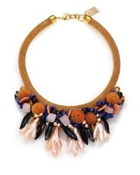 Lizzie Fortunato | Brown Painted Reality Semi-precious Multi-stone & Pearl Statement Bib Necklace | Lyst
