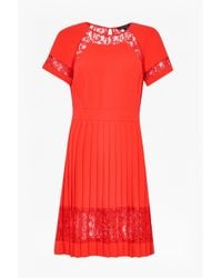 French Connection | Red Arrow Lace Pleated Dress | Lyst