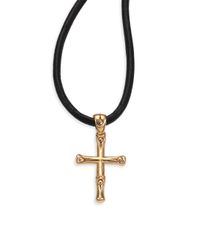 John Hardy | Metallic Bamboo 18k Yellow Gold, Sterling Silver & Leather Cross Pendant Necklace | Lyst