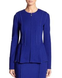 St. John | Blue Milano Flared Knit Jacket | Lyst