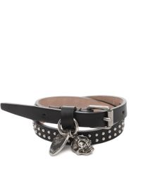 Alexander McQueen | Black Studded Leather Double Wrap Skull Bracelet | Lyst