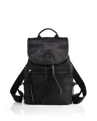 Tory Burch | Black Nylon Flap Backpack | Lyst