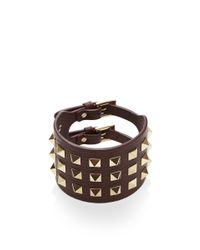 Valentino | Brown Studded Leather Cuff Bracelet | Lyst