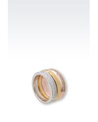 Emporio Armani | Metallic Ring In Rhodium-Plated Silver And Cz Stones | Lyst