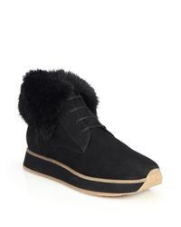 Aquatalia | Black Jacoba Nubuck Leather & Faux Fur Sneakers | Lyst