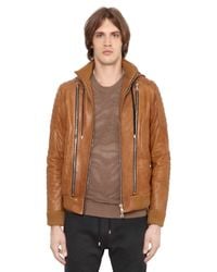 Balmain | Brown Hooded Nappa Leather Moto Jacket for Men | Lyst