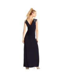 xscape ruched beaded gown